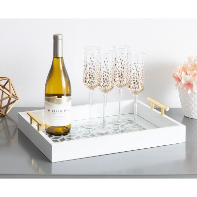 White and Gold Geometric Glass Decorative Tray