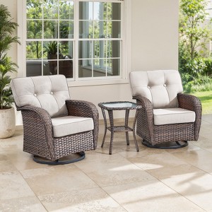 Belord 3 Pieces Small Patio Furniture Set with Swivel Chairs and Tempered Glass Top Accent Table, Outdoor Conversation Set with Extra Wide Back - 1 of 4