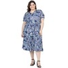 24seven Comfort Apparel Plus Size Navy and White Short Sleeve Tie Waist Midi Dress - image 4 of 4