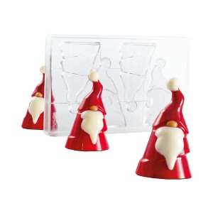 Martellato MA3008 Clear Polycarbonate Chocolate Mold with 4 Santa Cavities, Each 70mm Diameter x 120mm High - 1 of 2