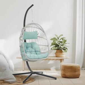 Brafab Hanging Egg Chair with Steel Stand and Fluffy Cushion, Lounge Wicker Iron Swing Chairs for Indoor Outdoor Patio Garden - 1 of 4