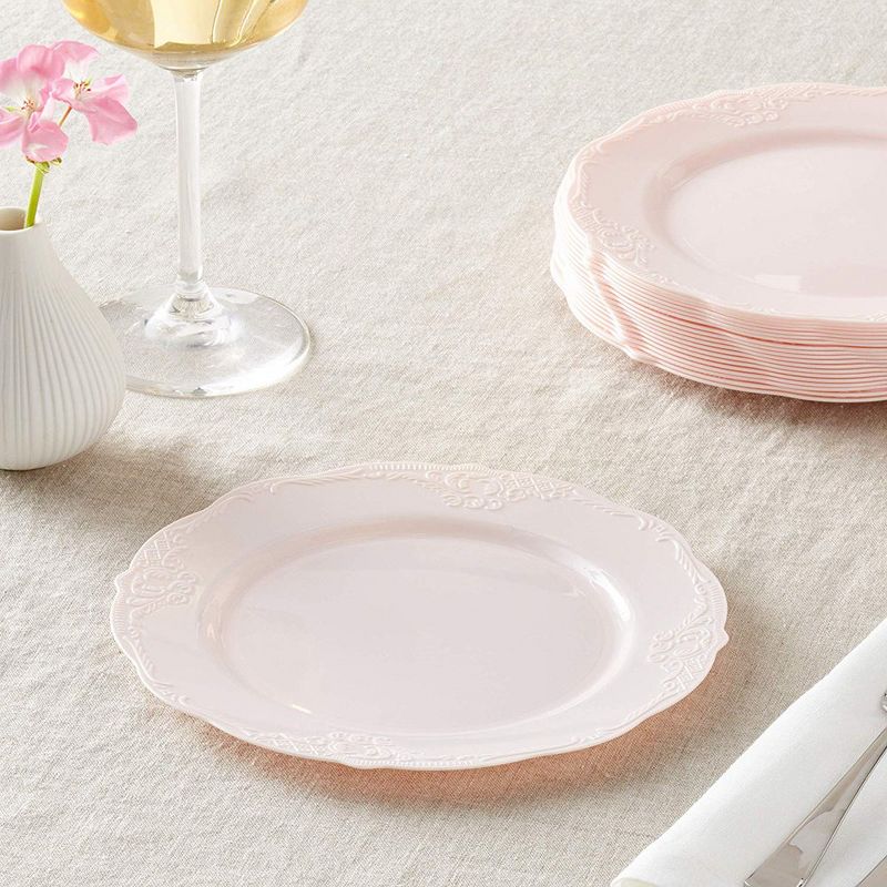 Silver Spoons Elegant Disposable Plastic Plates for Party, Heavy Duty Pink Disposable Plate Set (10 PC) - Vintage, 2 of 7