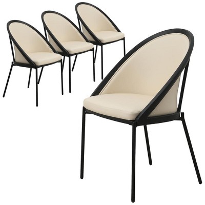 LeisureMod Dining Chair Upholstered Vinyl with Curved Back and Stainless Steel Legs Urbane Collection Set of 4