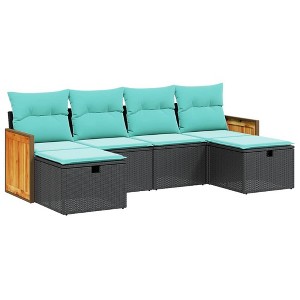 vidaXL 6 Piece Patio Sofa Set with Cushions Black Poly Rattan - without storage - 1 of 4
