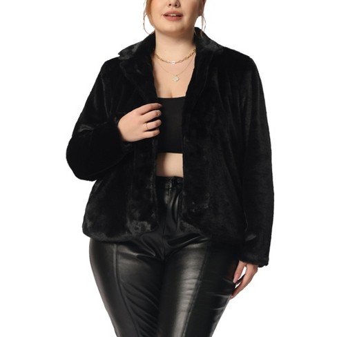 Unique Bargains Women's Plus Size Winter Collarless Faux Fur Fuzzy