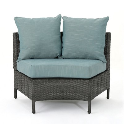 GDFStudio Harper Outdoor Wicker Curved Loveseat Sectional with Cushions