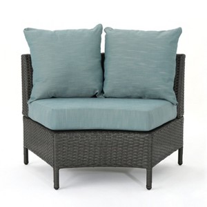 Christopher Knight Home Harper Outdoor Wicker Curved 76" W Loveseat Sectional with Cushions - 1 of 4