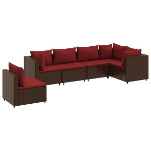 vidaXL Patio Lounge Set Brown PE Rattan, Powder-Coated Steel 6 Piece Set - 1 of 4