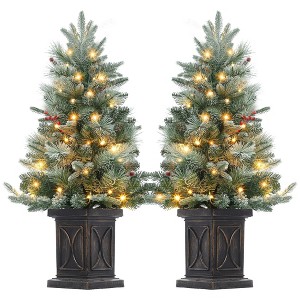Pre-Lit Artificial Christmas Tree w/78 Small White Led Lights, Includes Vintage Potted Base Festival Decoration Home,Office - 1 of 4