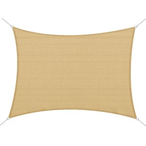 DOMETOUR Outsunny 13' x 20' Rectangle Sun Shade Sail Canopy Outdoor Shade Sail Cloth for Patio Deck Yard with D-Rings and Rope Included - Sand - 1 of 4