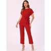 INSPIRE CHIC Women's Round Neck Short Sleeve Belted Asymmetry Tops and Elastic Waist Trousers 2 Piece Sets - 3 of 4