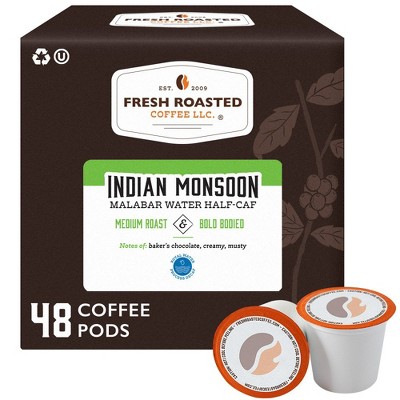 Fresh Roasted Coffee - Indian Malabar WP Half Caf Medium Roast Single Serve Pods - 48CT
