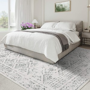 Machine Washable Vintage Floral Rug - Low Pile Non-Slip & Stain Resistant Carpet , Beige 5x7 - 1 of 4