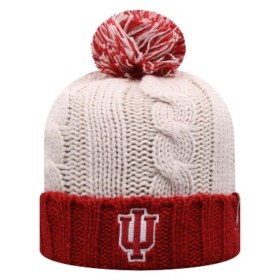 NCAA Indiana Hoosiers Women's Natural Cable Knit Cuffed Beanie with Pom