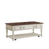 Luxystar Farmhouse Coffee Table with One Drawer, Lockable Wheels and Solid Wood Legs for Living Room, Walnut+White - 2 of 4
