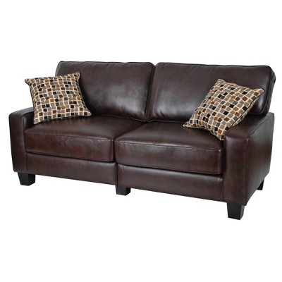 Kingston Chestnut Brown Faux Leather 78" Sofa with Pillow-Top Arms