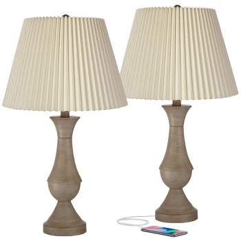 Regency Hill Avery Traditional Table Lamps 25" High Set of 2 Faux Wood with USB Charging Port LED Touch On Off Ivory Shades for Living Room Home Desk