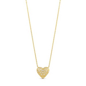SHYMI Scattered Stone Puffy Heart Necklace — .925 Sterling Silver, 14k Gold-Plated - Rhodium Plated, Cubic Zirconia Pavé Detailing, Adjustable Chain - 1 of 1