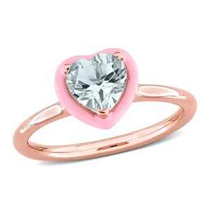 EVERLY JEWELRY | Rose Plated Sterling Silver 1 CT TGW Aquamarine Fashion Ring Pink Enamel Plated - 1 of 4