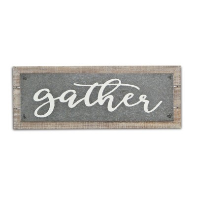 HomeRoots 10" X 25" Brown and Gray Gather Wood and Metal Wall Decor
