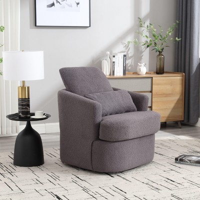 Okak 360° Swivel Barrel Chair,Plush PU Leather Accent Chair with Ergonomic Support for Living Room,Nursery,Office,Lounge