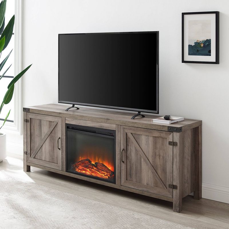 Farmhouse Barn Door Fireplace TV Stand for TV's up to 80"  - Saracina Home, 3 of 12