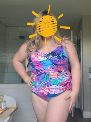 Women's Full Coverage Tummy Control Tropical Print Front Wrap One Piece  Swimsuit - Kona Sol™ Multi XL