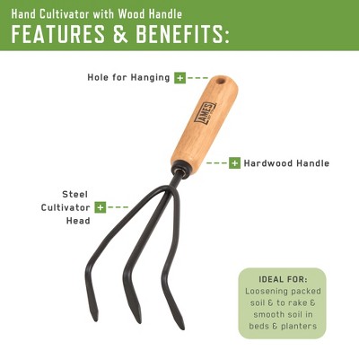 Short Wood Handle 3-Tine Steel Hand Cultivator