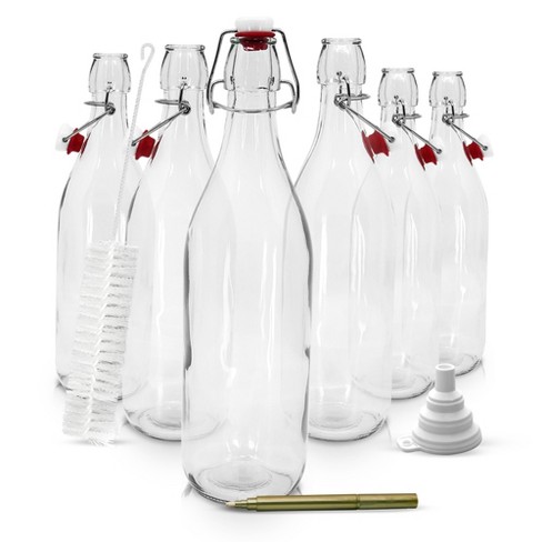 8 Pack, 33 oz (1 Liter) Swing Top Glass Bottles with Airtight