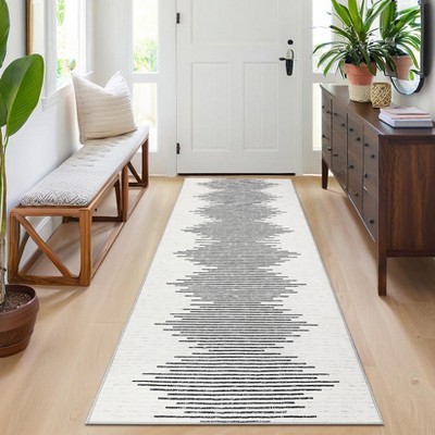 Modern Geometric Striped Area Rug Low Pile Non Slip Farmhouse Carpet