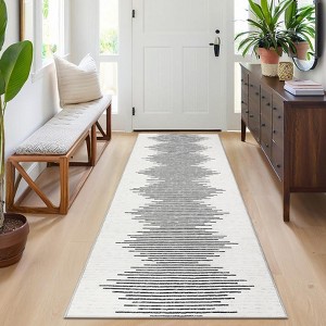 Modern Geometric Striped Area Rug Low Pile Non Slip Farmhouse Carpet - 1 of 4