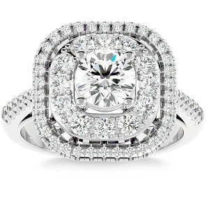 Pompeii3 2Ct Moissanite & Diamond Cushion Halo Engagement Ring Rose, White or Yellow Gold - 1 of 4