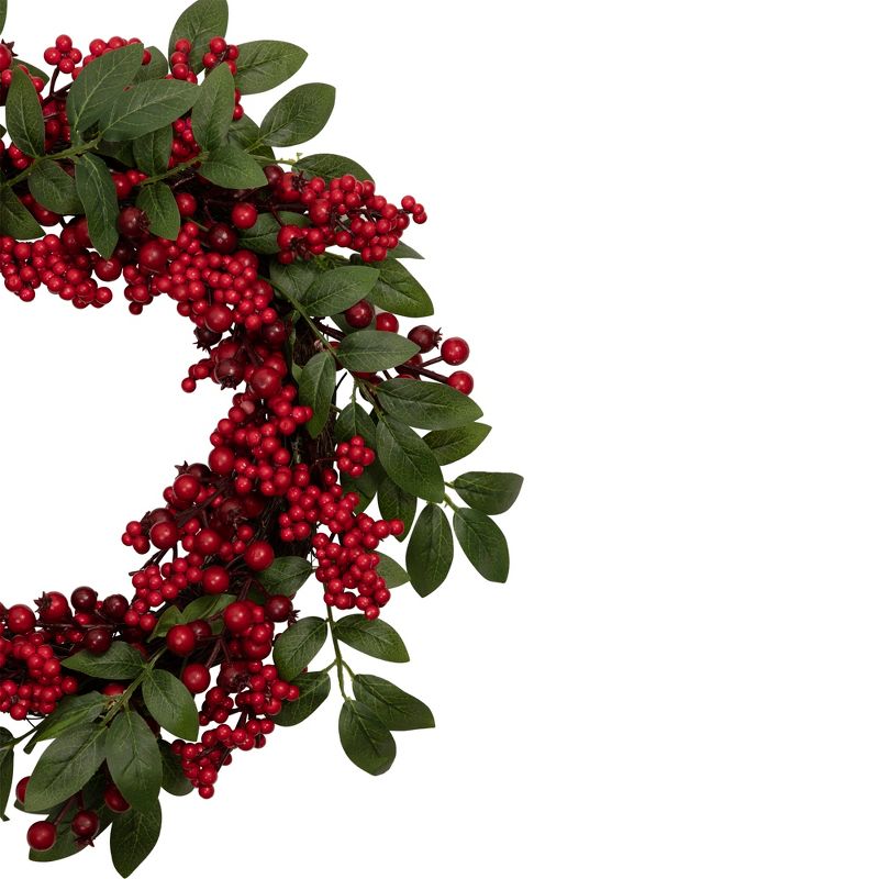 Northlight 18" Unlit Artificial Lush Red Berry and Deep Green Leaf Christmas Wreath, 4 of 5