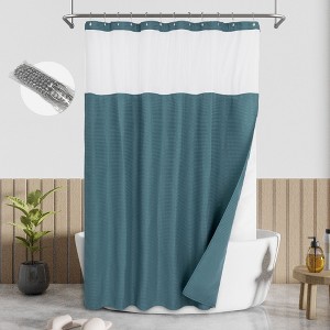 Textured Waffle Weave Shower Curtain with Snap In Liner and 12 Hooks - 1 of 4