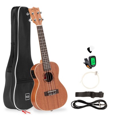 Best Choice Products 23in Acoustic Electric Concert Sapele Ukulele Starter Kit w/ Gig Bag, Built-in Tuner, Strap, Picks