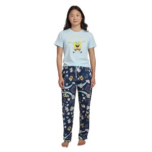 Spongebob Squarepants Rainbow All-Over Print Women's T-Shirt and Pajama Pants Sleepwear Set - 1 of 4