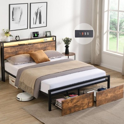 Streamdale Queen Size Storage Bed with LED Lights & Charging Station