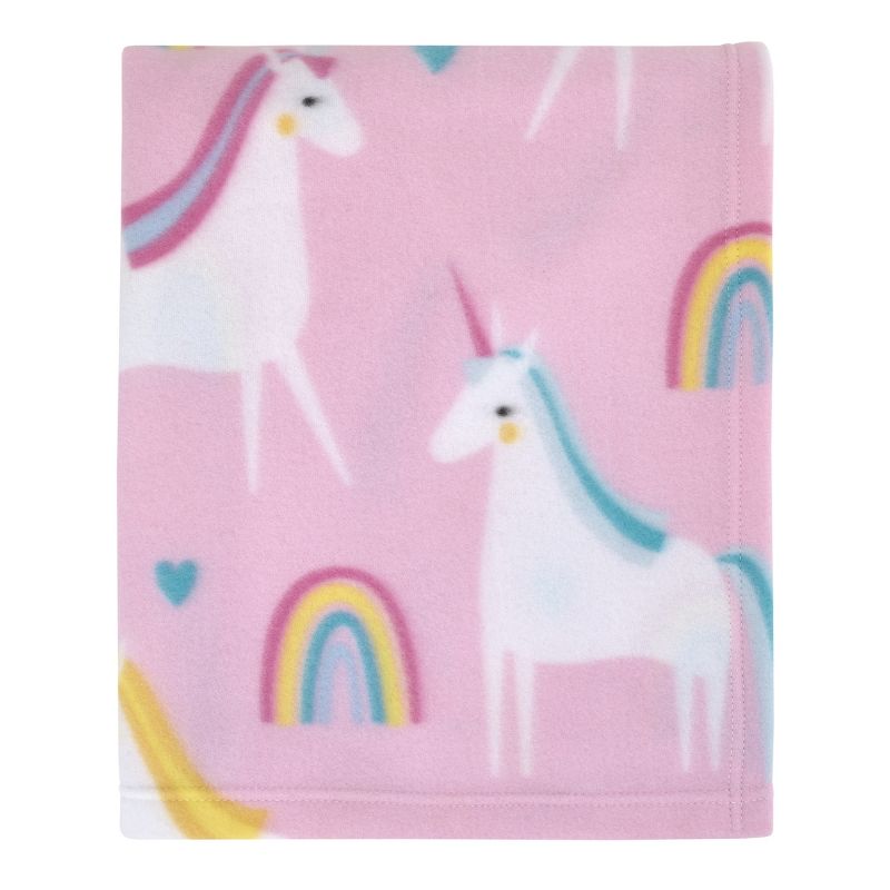 Everything Kids Unicorn Pink, Blue, and Yellow Rainbows and Hearts Super Soft Toddler Blanket, 1 of 5