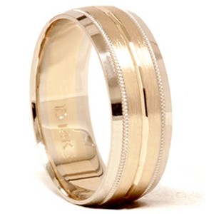 Pompeii3 Mens 14K Gold 8mm Comfort Fit Two Tone Wedding Band - 1 of 2