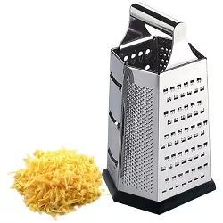 Home Basics Heavy Weight 6 Sided Stainless Steel Cheese Grater with Non-Skid Rubber Base, Black