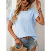 Women's Round Neck Sweet Short Sleeve T-Shirt with Hollow-Out Detail & Ruffled Sleeves, Cute Casual Blouse for Summer - 3 of 4