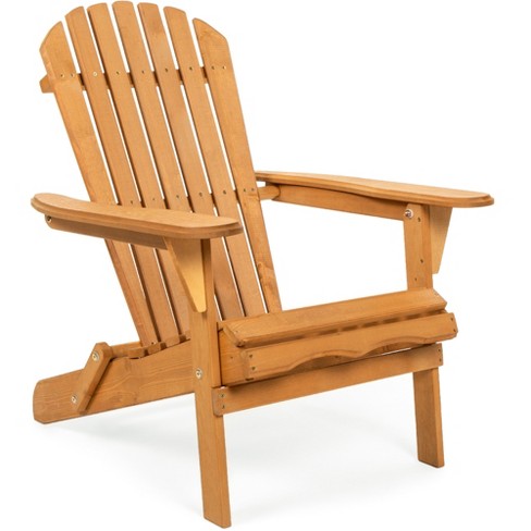 Best Choice Products Folding Adirondack Chair Outdoor Wooden Accent Lounge Furniture for Yard, Patio w/ Natural Finish - image 1 of 4