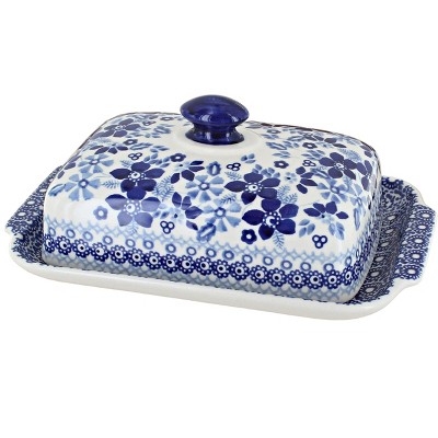 Blue Rose Polish Pottery Vintage Blue Daisy Large Butter Dish : Target