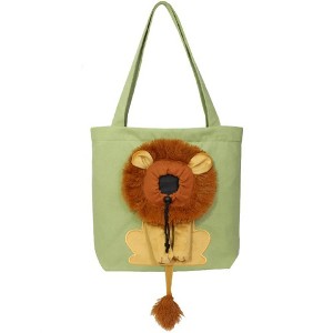 Cat Carrier Bag - Large Lake Blue Canvas Shoulder Bag with Cartoon Lion Design, Adjustable Hole & Zipper Lock for Kittens Under 5 Lbs - 1 of 4