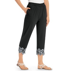 Collections Etc Stylish Border Embroidered Pull-On Capris - 1 of 4