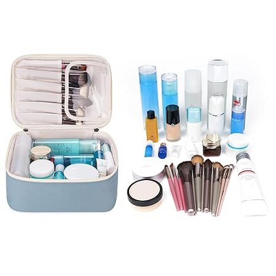 Narwey Travel Makeup Bag with Brush Compartments，Portable Cosmetic Bag