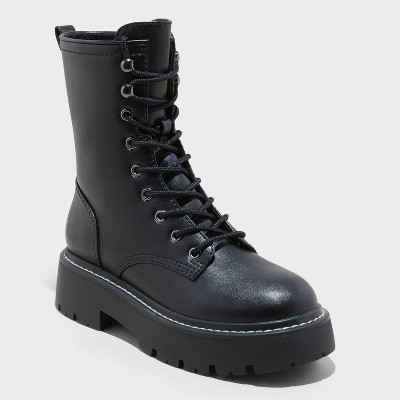 Women s Logan Lug Combat Boots With Memory Foam Insole Wild Fable Black Target