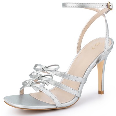 BLISSFUL STEP Women's Square Toe Stiletto Heel Bow Heeled Sandals