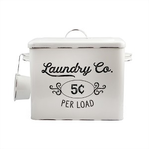 AuldHome Design Enamelware Laundry Powder Container, Farmhouse Style Metal Detergent Bin w/ Scoop - 1 of 4