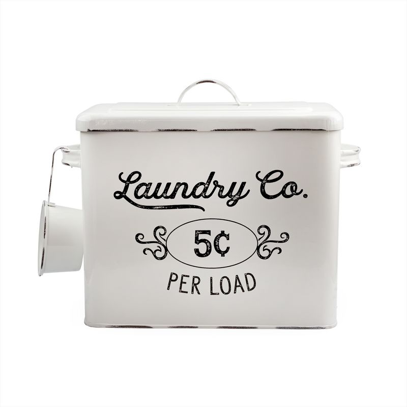 AuldHome Design Enamelware Laundry Powder Container, Farmhouse Style Metal Detergent Bin w/ Scoop, 1 of 9